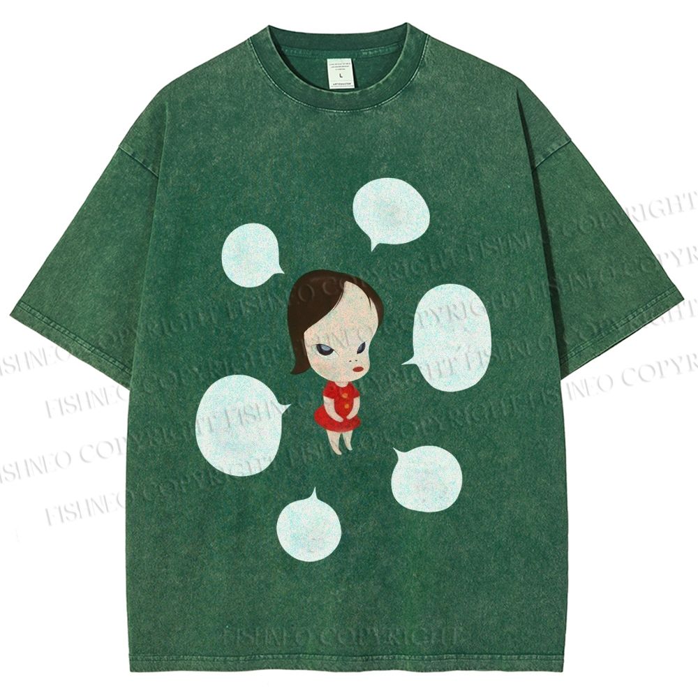 Unisex Yoshitomo Nara Girl Got Lot Ideas Printed Washed Tee