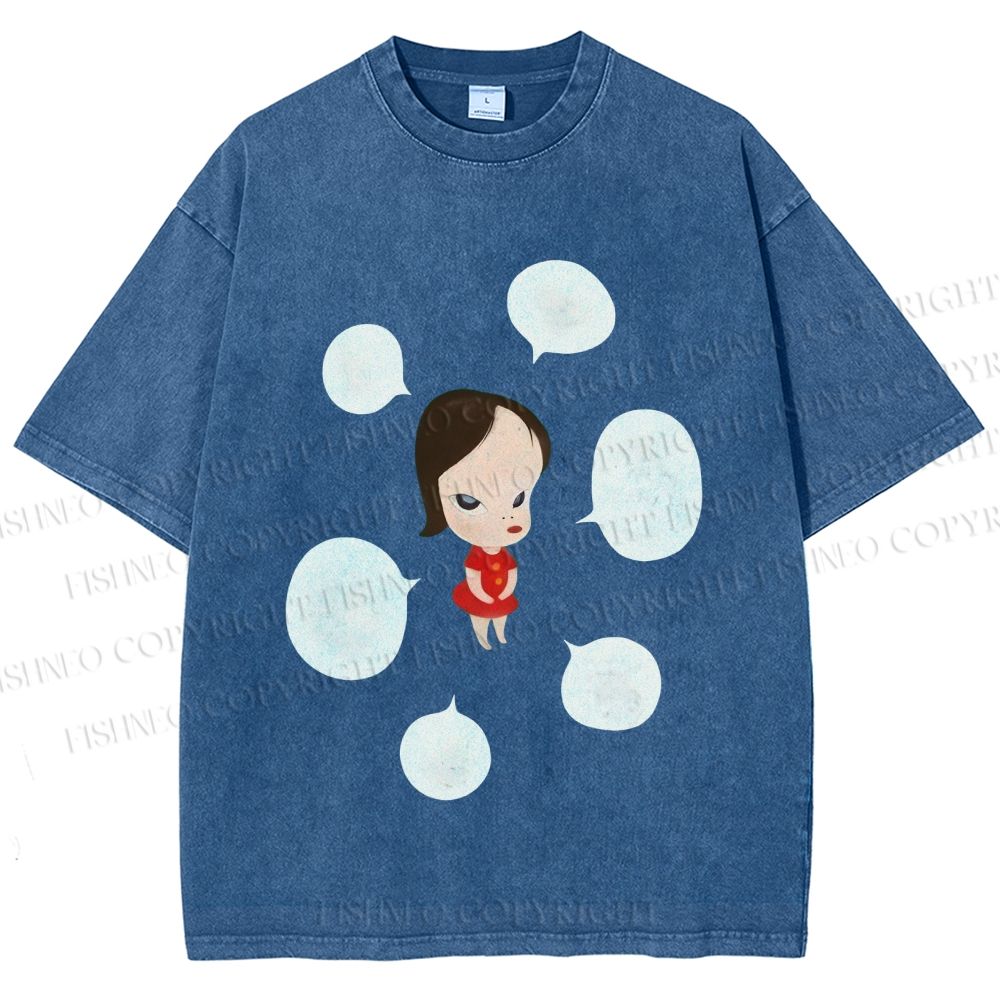 Unisex Yoshitomo Nara Girl Got Lot Ideas Printed Washed Tee