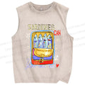Unisex Canned Sardines Printed Washed Tank Top