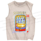 Unisex Canned Sardines Printed Washed Tank Top