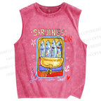 Unisex Canned Sardines Printed Washed Tank Top