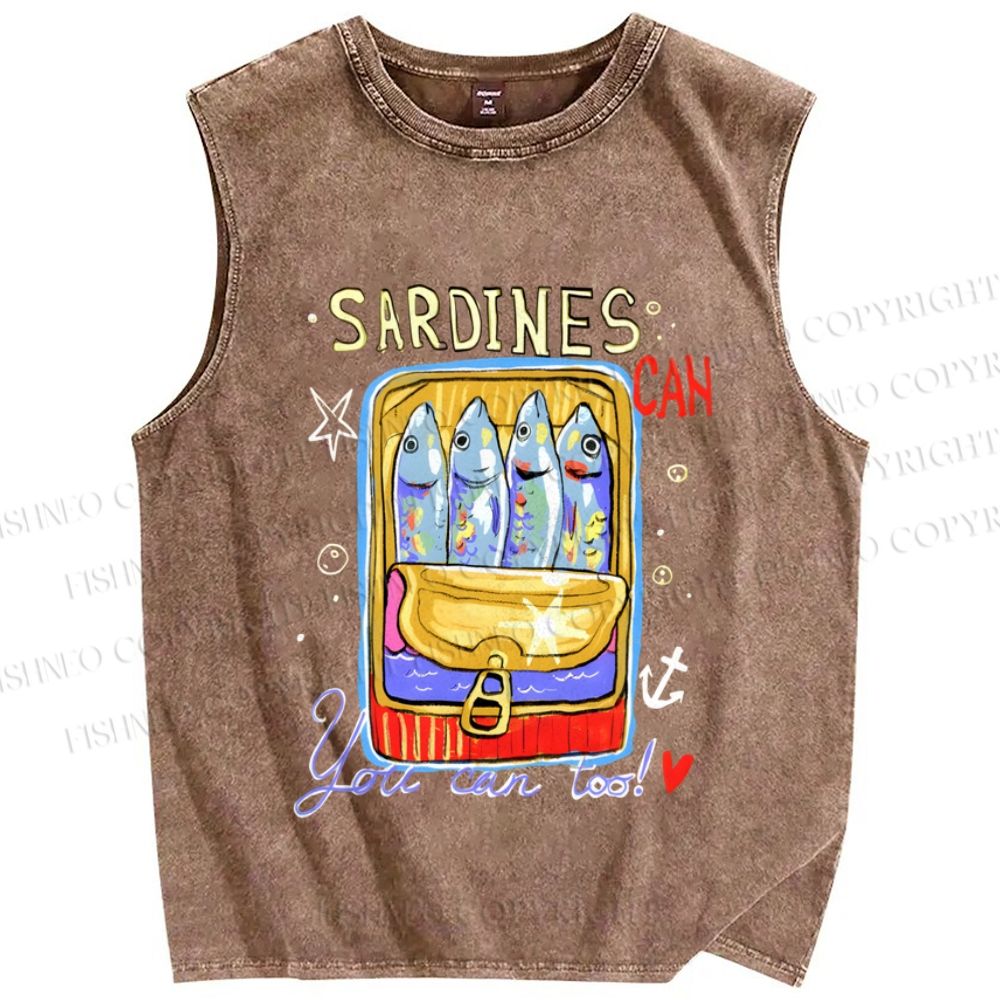 Unisex Canned Sardines Printed Washed Tank Top