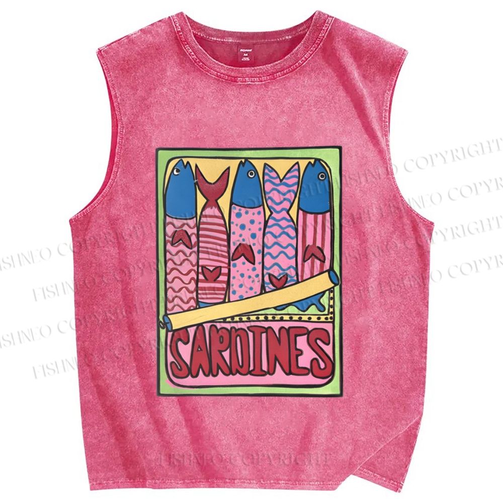 Unisex Canned Sardines Printed Washed Tank Top