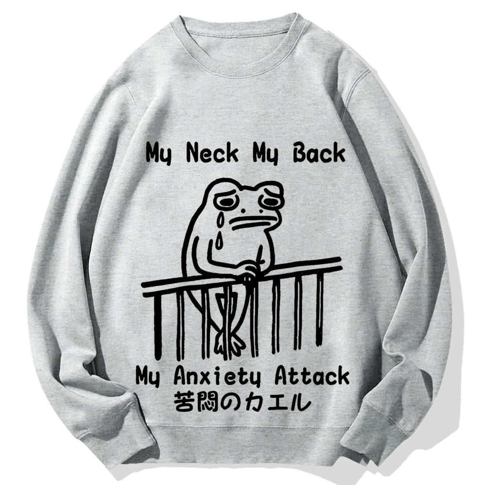 Melancholy frog Japanese my neck my back my anxiety attack Cotton Sweatshirt