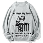 Melancholy frog Japanese my neck my back my anxiety attack Cotton Sweatshirt