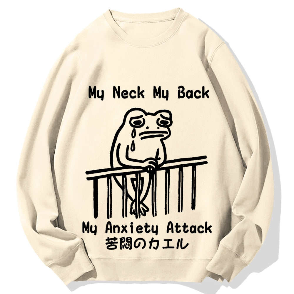 Melancholy frog Japanese my neck my back my anxiety attack Cotton Sweatshirt