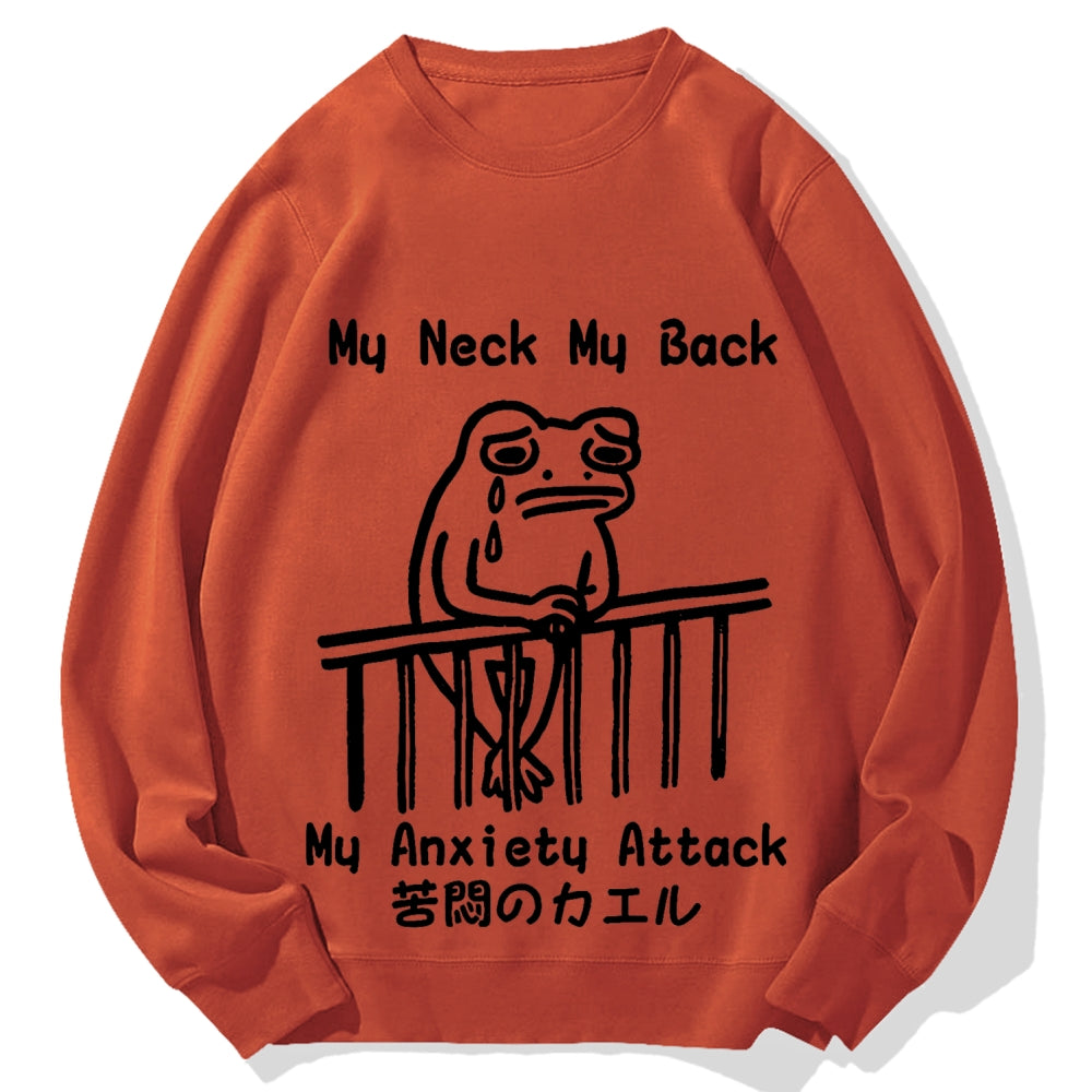 Melancholy frog Japanese my neck my back my anxiety attack Cotton Sweatshirt