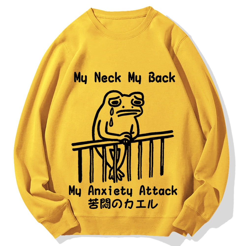 Melancholy frog Japanese my neck my back my anxiety attack Cotton Sweatshirt