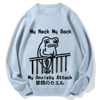 Melancholy frog Japanese my neck my back my anxiety attack Cotton Sweatshirt