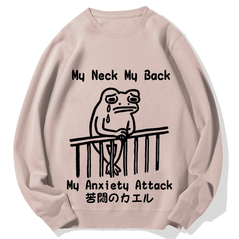 Melancholy frog Japanese my neck my back my anxiety attack Cotton Sweatshirt