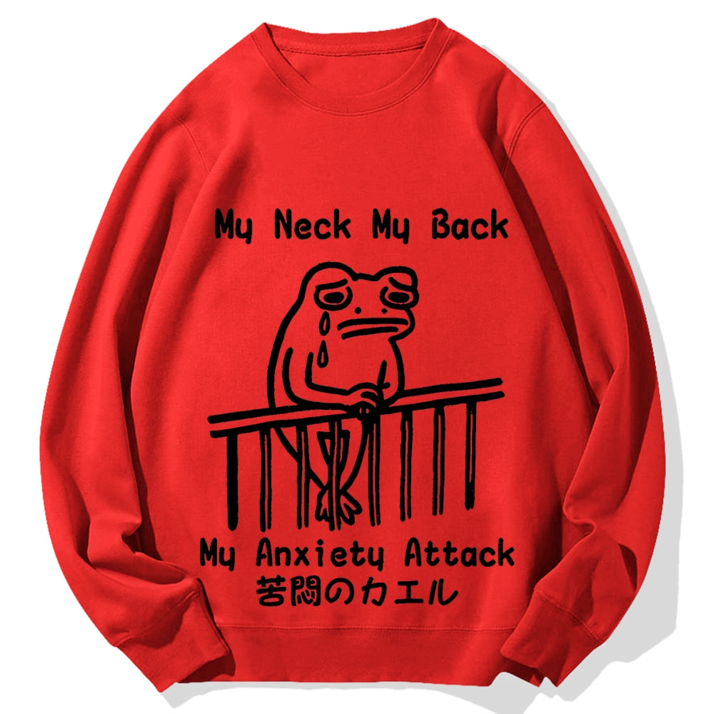 Melancholy frog Japanese my neck my back my anxiety attack Cotton Sweatshirt