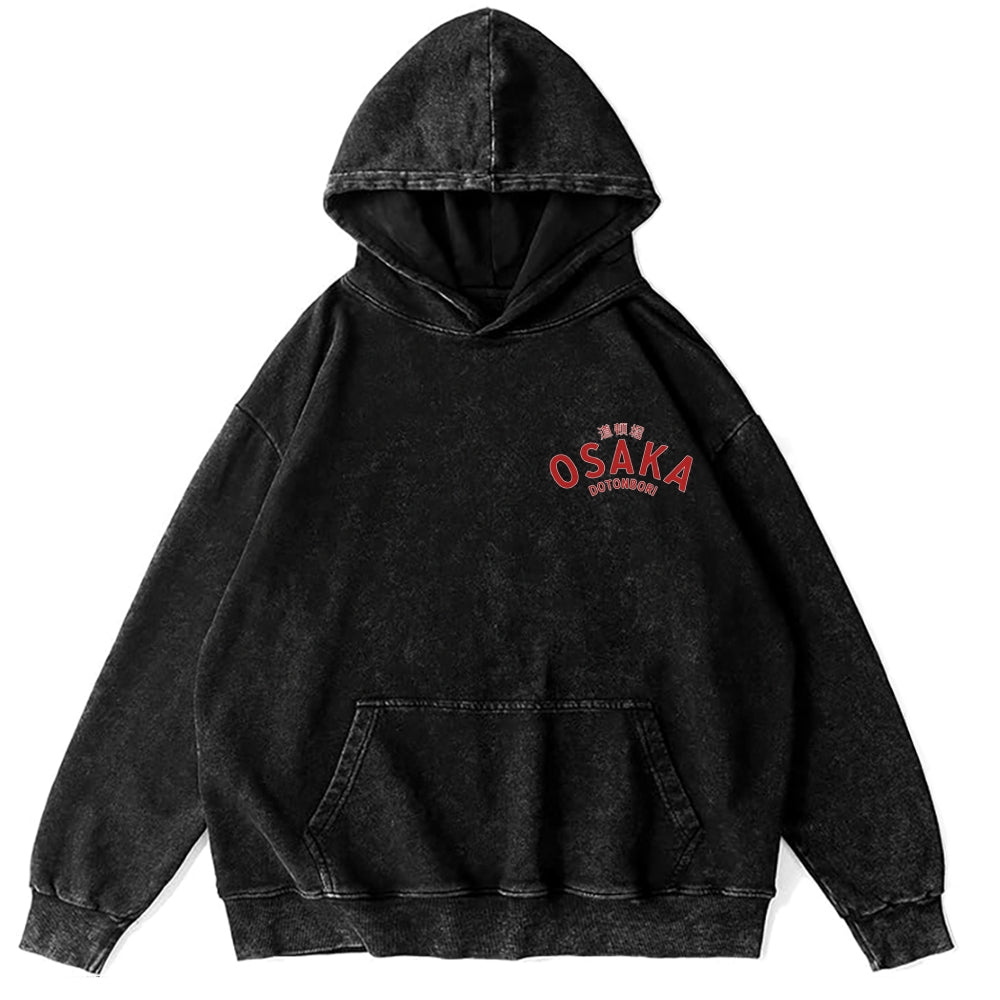 Osaka Dotonbori Drunken Octopus Vintage Washed Cotton Back Art Hoodie