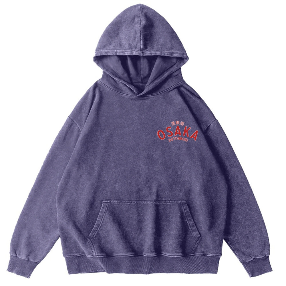 Osaka Dotonbori Drunken Octopus Vintage Washed Cotton Back Art Hoodie