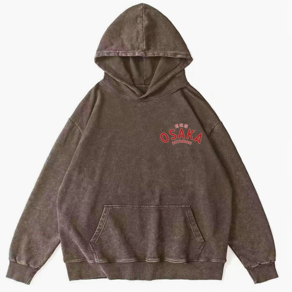 Osaka Dotonbori Drunken Octopus Vintage Washed Cotton Back Art Hoodie