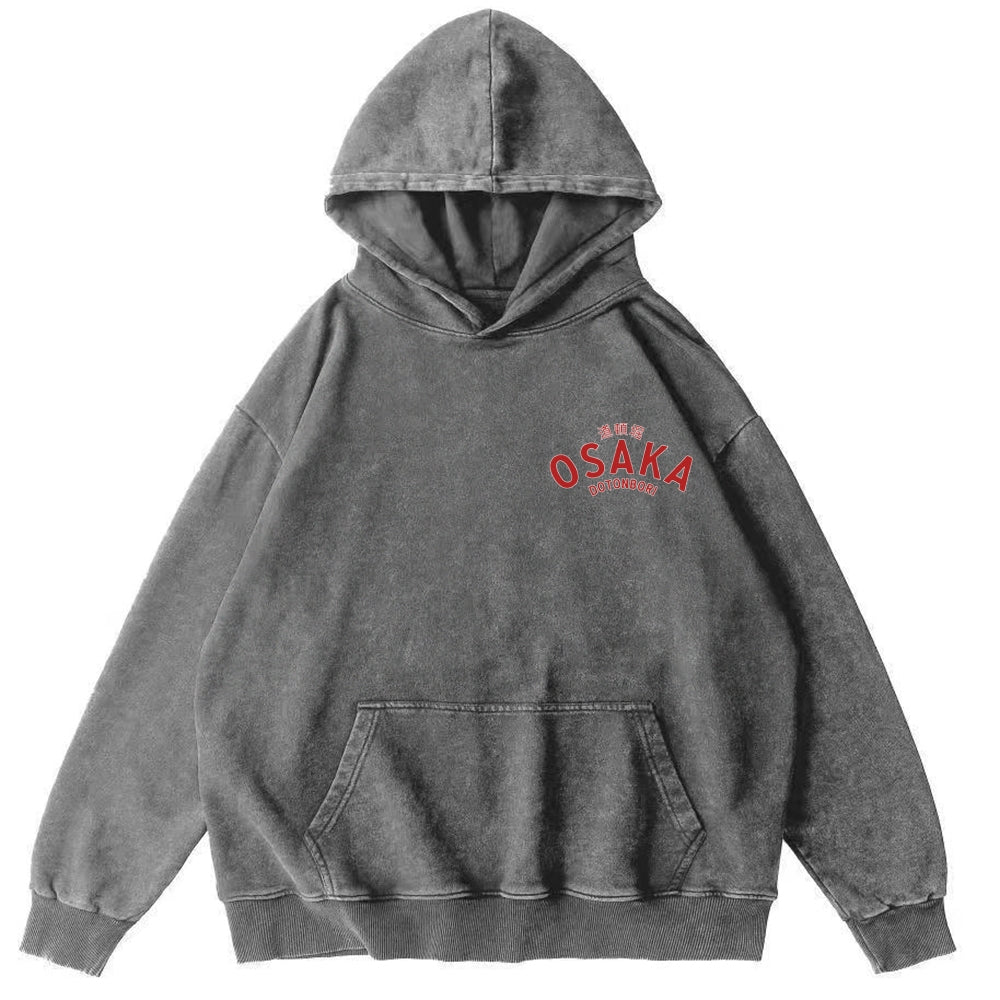 Osaka Dotonbori Drunken Octopus Vintage Washed Cotton Back Art Hoodie
