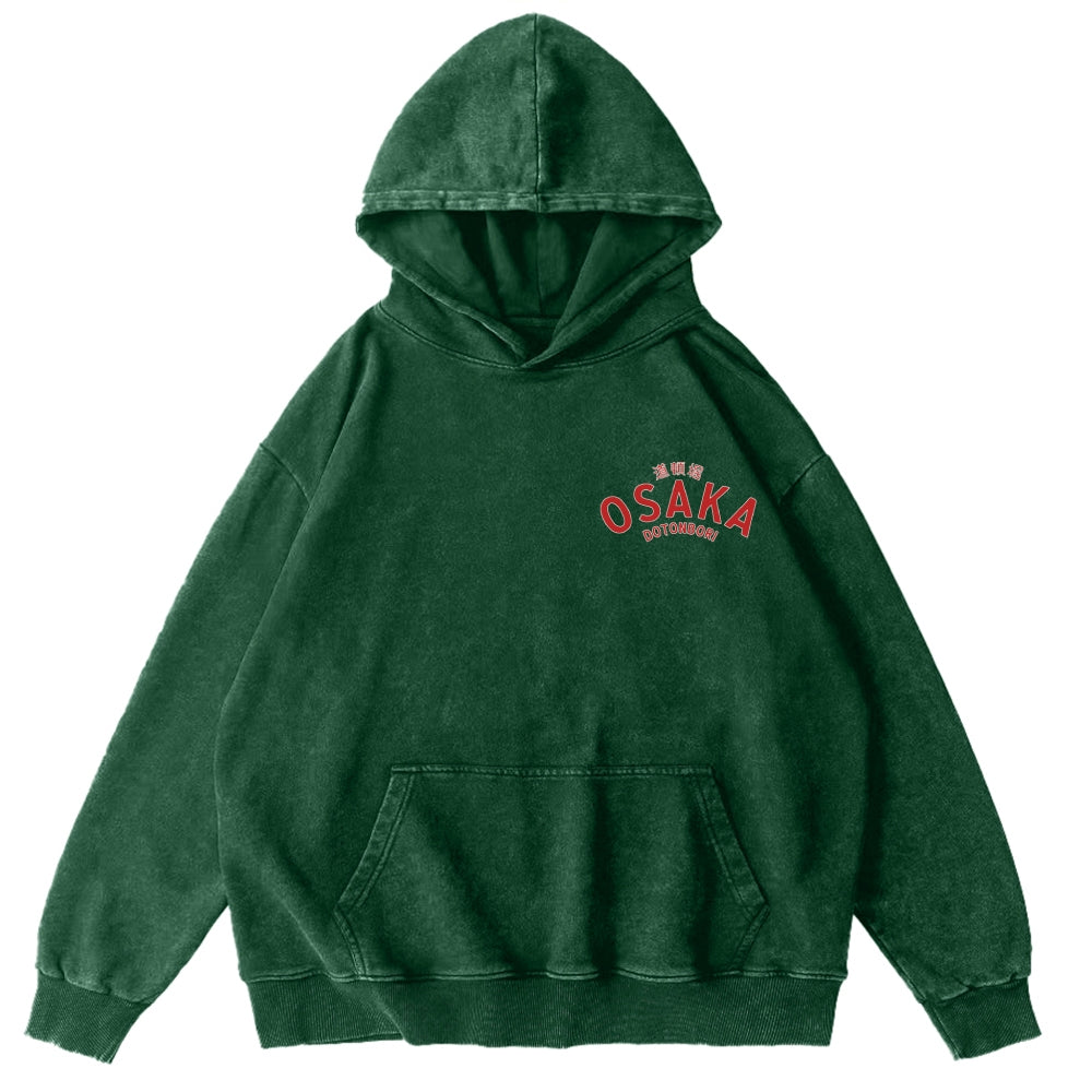 Osaka Dotonbori Drunken Octopus Vintage Washed Cotton Back Art Hoodie