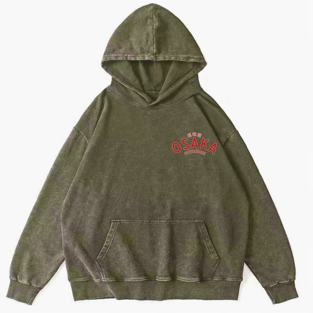 Osaka Dotonbori Drunken Octopus Vintage Washed Cotton Back Art Hoodie