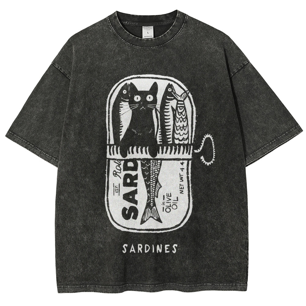 Cat Hiding In A Sardine Can Vintage Washed T-shirt