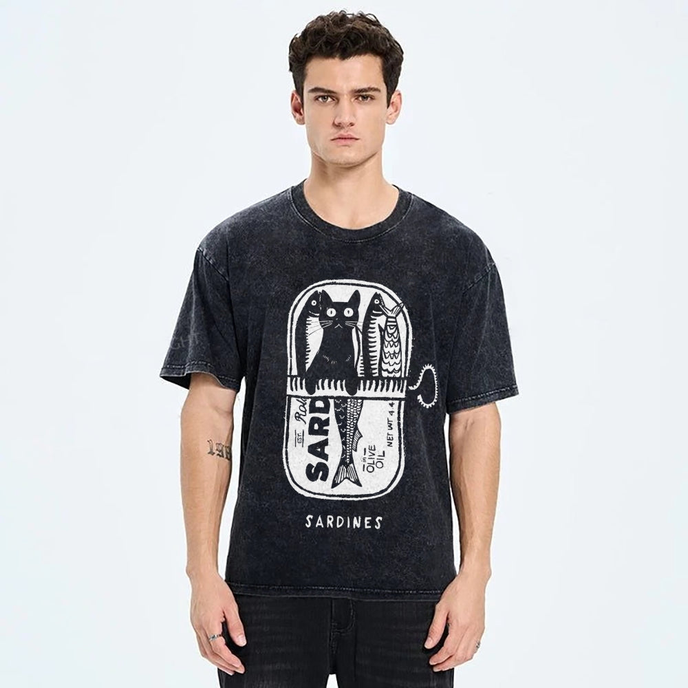 Cat Hiding In A Sardine Can Vintage Washed T-shirt