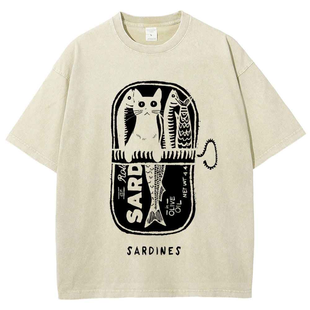 Cat Hiding In A Sardine Can Vintage Washed T-shirt