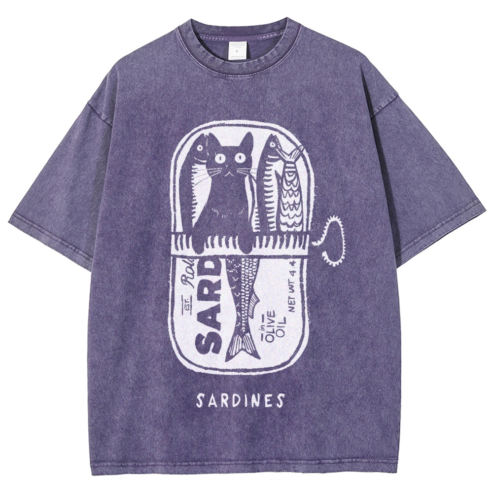 Cat Hiding In A Sardine Can Vintage Washed T-shirt