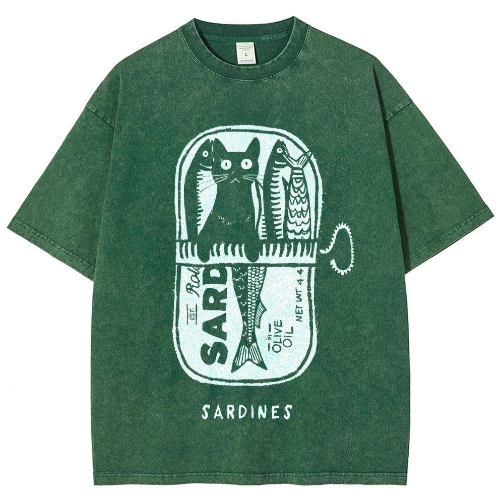 Cat Hiding In A Sardine Can Vintage Washed T-shirt