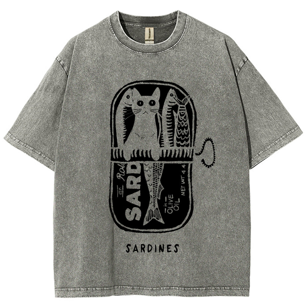 Cat Hiding In A Sardine Can Vintage Washed T-shirt