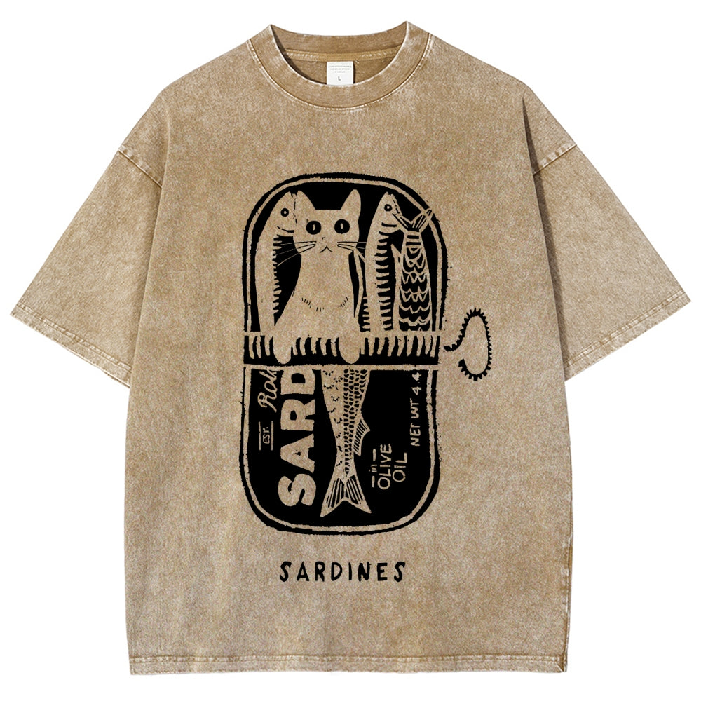 Cat Hiding In A Sardine Can Vintage Washed T-shirt