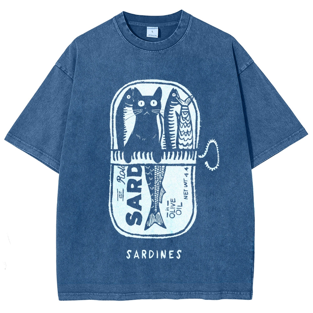 Cat Hiding In A Sardine Can Vintage Washed T-shirt