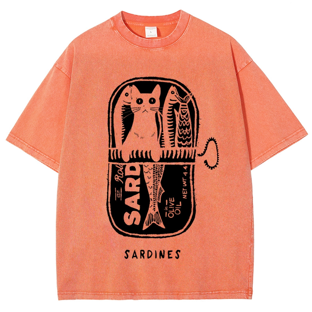 Cat Hiding In A Sardine Can Vintage Washed T-shirt