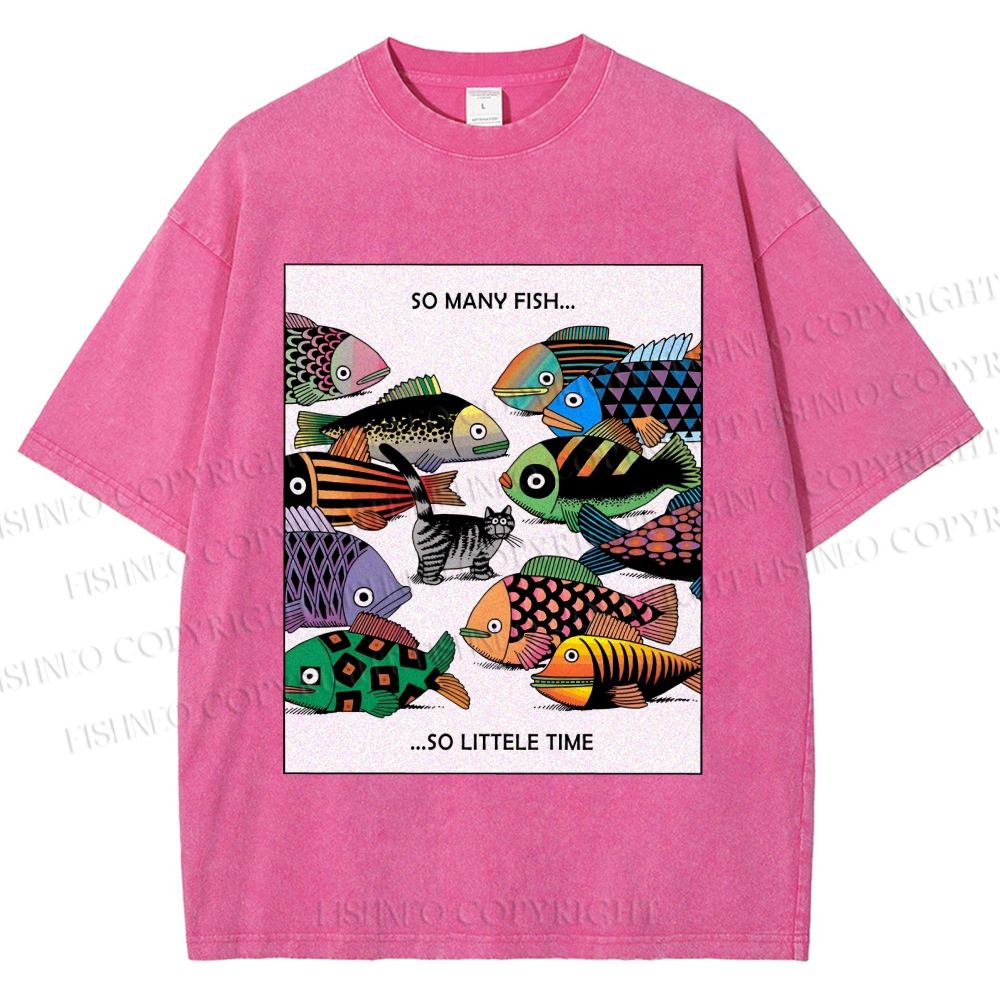 Unisex So Many Fish So Little Time Cat Printed Washed Tee