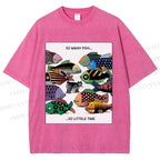 Unisex So Many Fish So Little Time Cat Printed Washed Tee