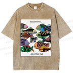 Unisex So Many Fish So Little Time Cat Printed Washed Tee