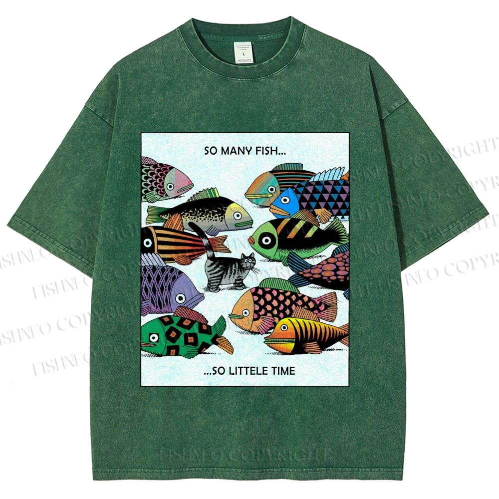 Unisex So Many Fish So Little Time Cat Printed Washed Tee