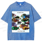 Unisex So Many Fish So Little Time Cat Printed Washed Tee