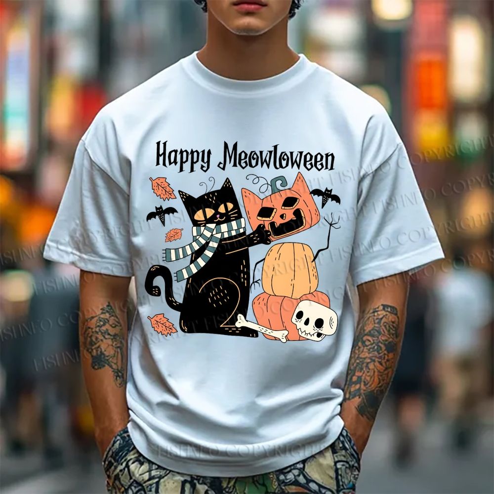 Unisex Halloween Cat Classic Cotton T-shirt