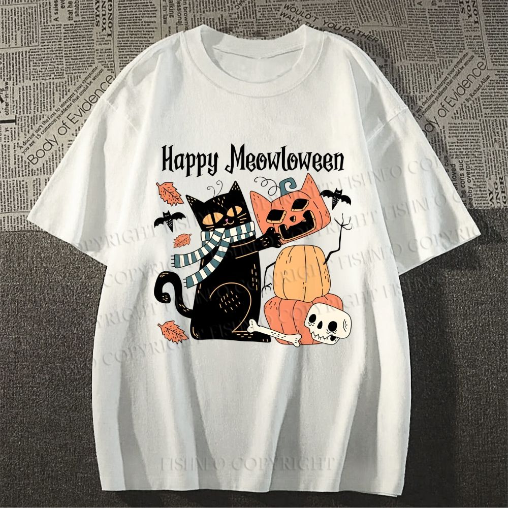 Unisex Halloween Cat Classic Cotton T-shirt
