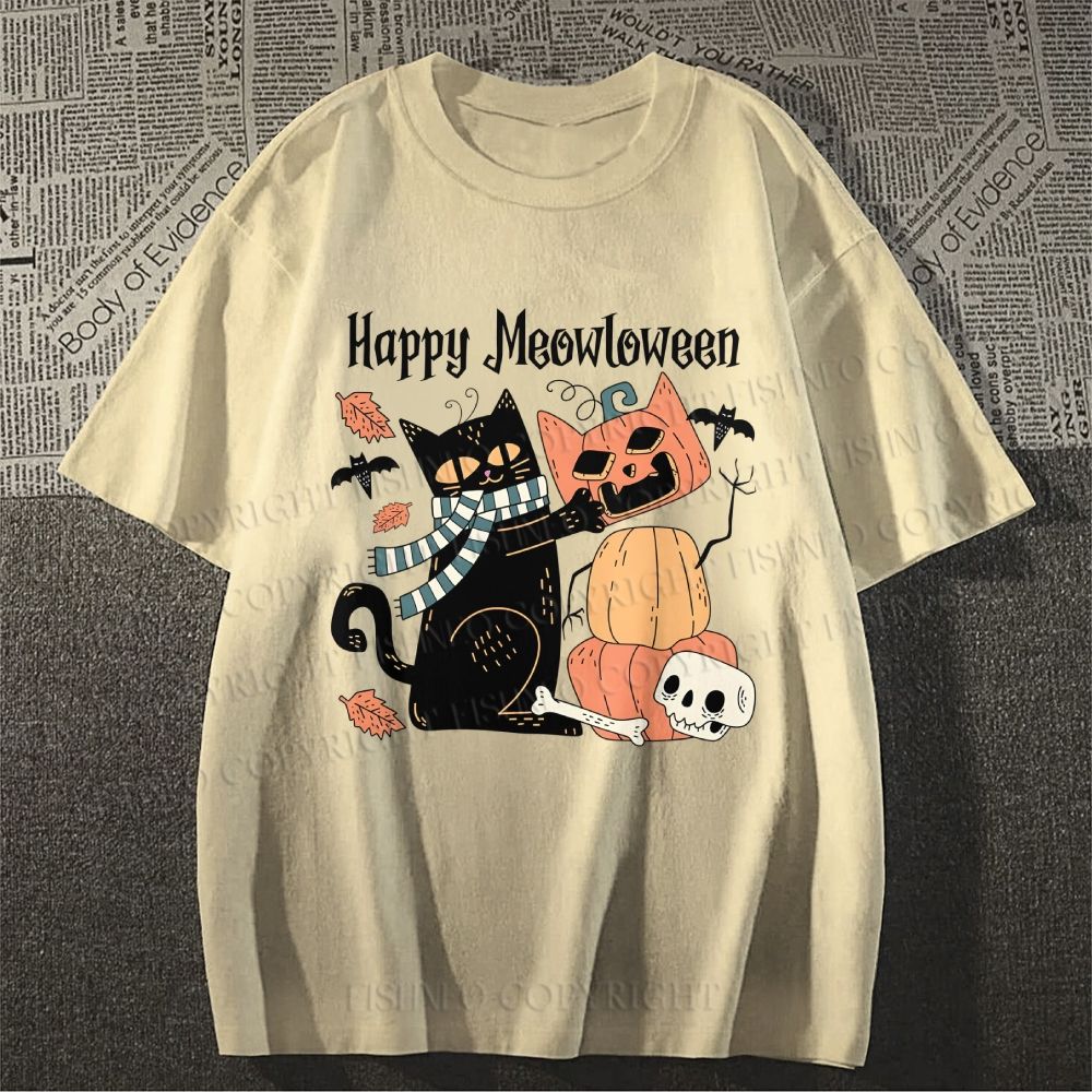 Unisex Halloween Cat Classic Cotton T-shirt