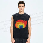 Unisex Rainbow Cat Printed Washed Tank Top
