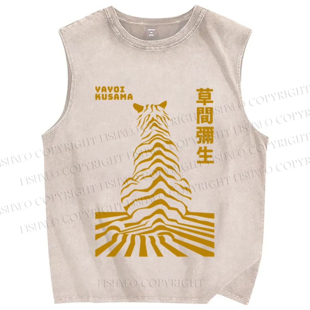 Unisex Japanese Yayoi Kusama Panther Printed Washed Tank Top