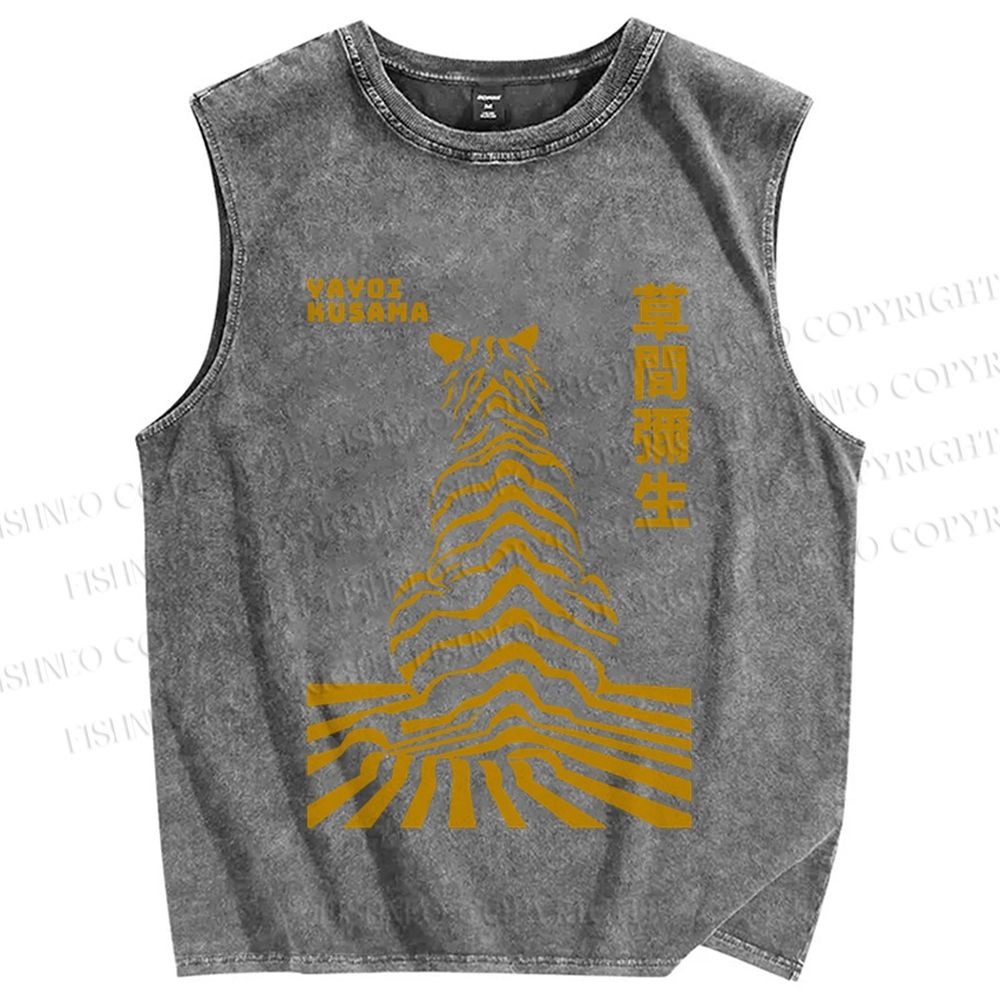 Unisex Japanese Yayoi Kusama Panther Printed Washed Tank Top