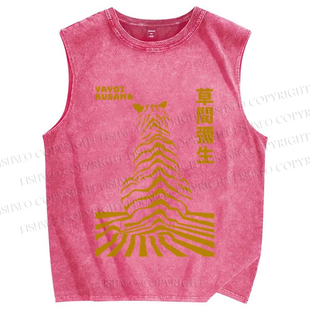 Unisex Japanese Yayoi Kusama Panther Printed Washed Tank Top