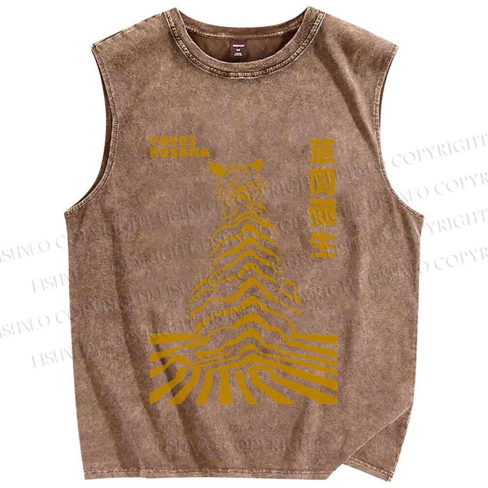 Unisex Japanese Yayoi Kusama Panther Printed Washed Tank Top
