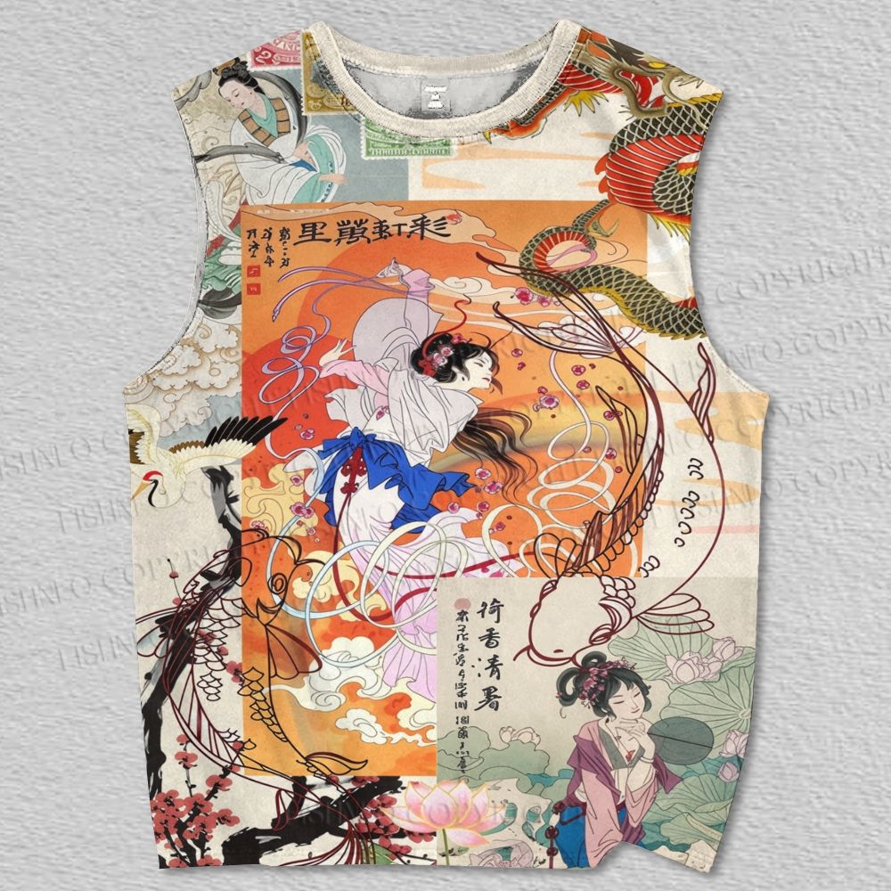 Unisex Vintage Women Japanese Art Printed Tank Top