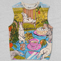 Unisex Countryside Picnic Bunny Printed Tank Top