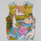 Unisex Countryside Picnic Bunny Printed Tank Top