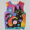 Unisex Black Cat Under Starry Sky Printed Tank Top