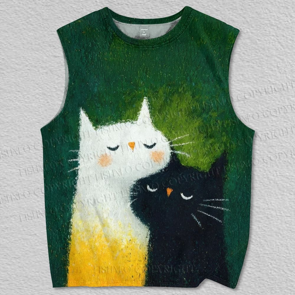 Unisex Fluffy Cats Hug Each Other Printed Tank Top