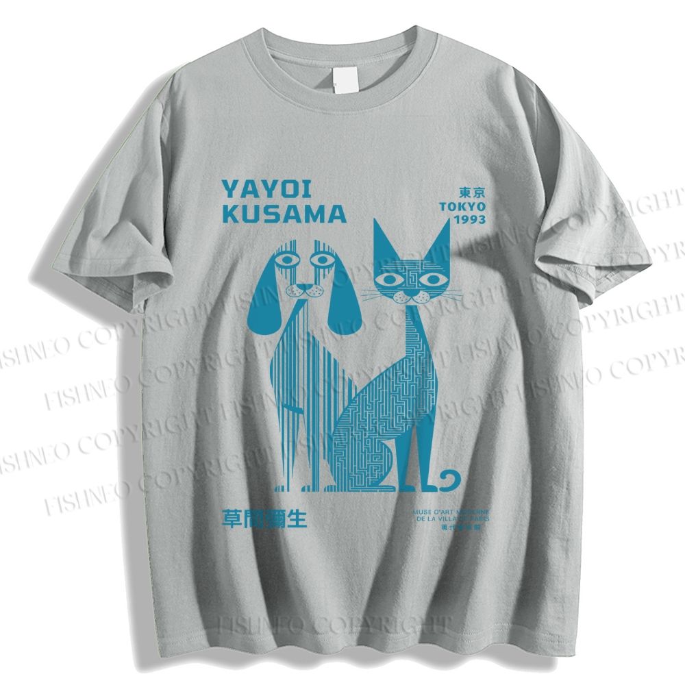 Unisex Yayoi Kusama Cat And Dog Line Art Classic Cotton T-shirt