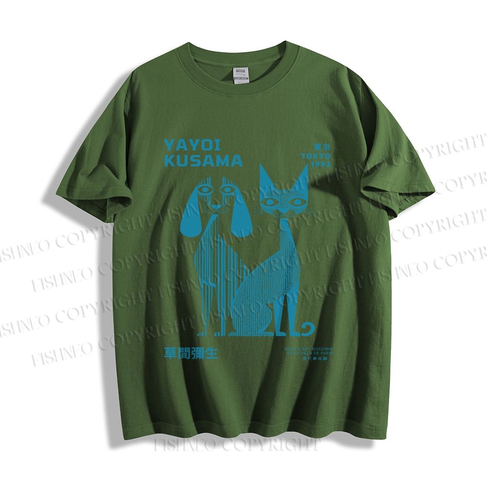 Unisex Yayoi Kusama Cat And Dog Line Art Classic Cotton T-shirt